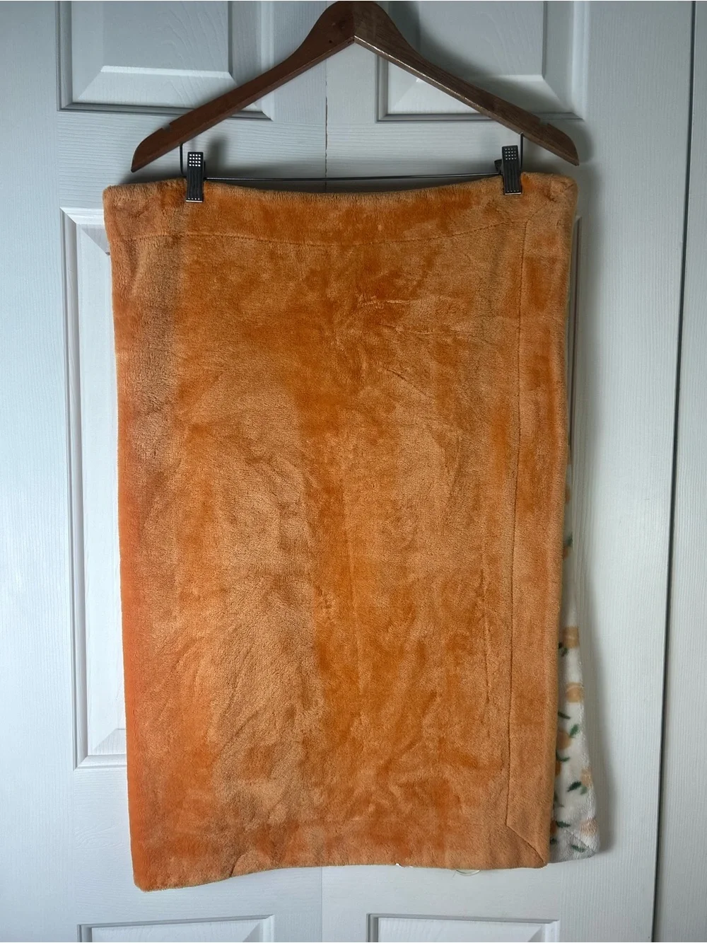 Orange Peach Fruit Baby Blanket Green Leaves Beige Tan Plush Security Lovey